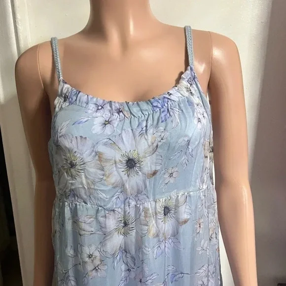 NWT ELENA BALDI Blue Silk Blend Floral Tiered Maxi Dress - Picture 6 of 14